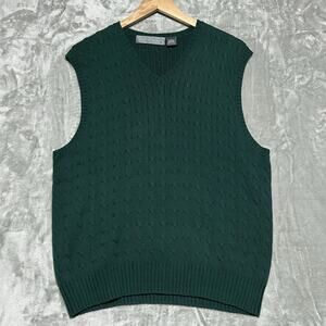 Vintage Oscar De La Renta Cable Knit Vest Mens Size L Green Grandpa Golf Classic